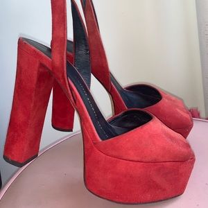 Giuseppe red suede block platform heels